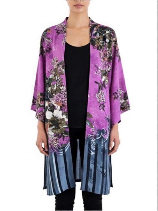 Peter Nygard Jackets & Blazers - Peter Nygard Floral Kimono Duster Cardigan Jacket Size Large Pink Blue Lined